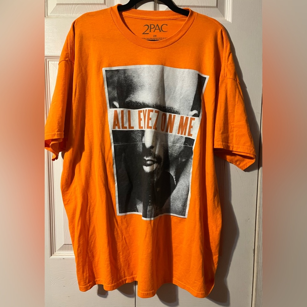 2PAC Bright Orange All Eyez On Me Graphic Tupac T-Shirt Unisex Size 2X